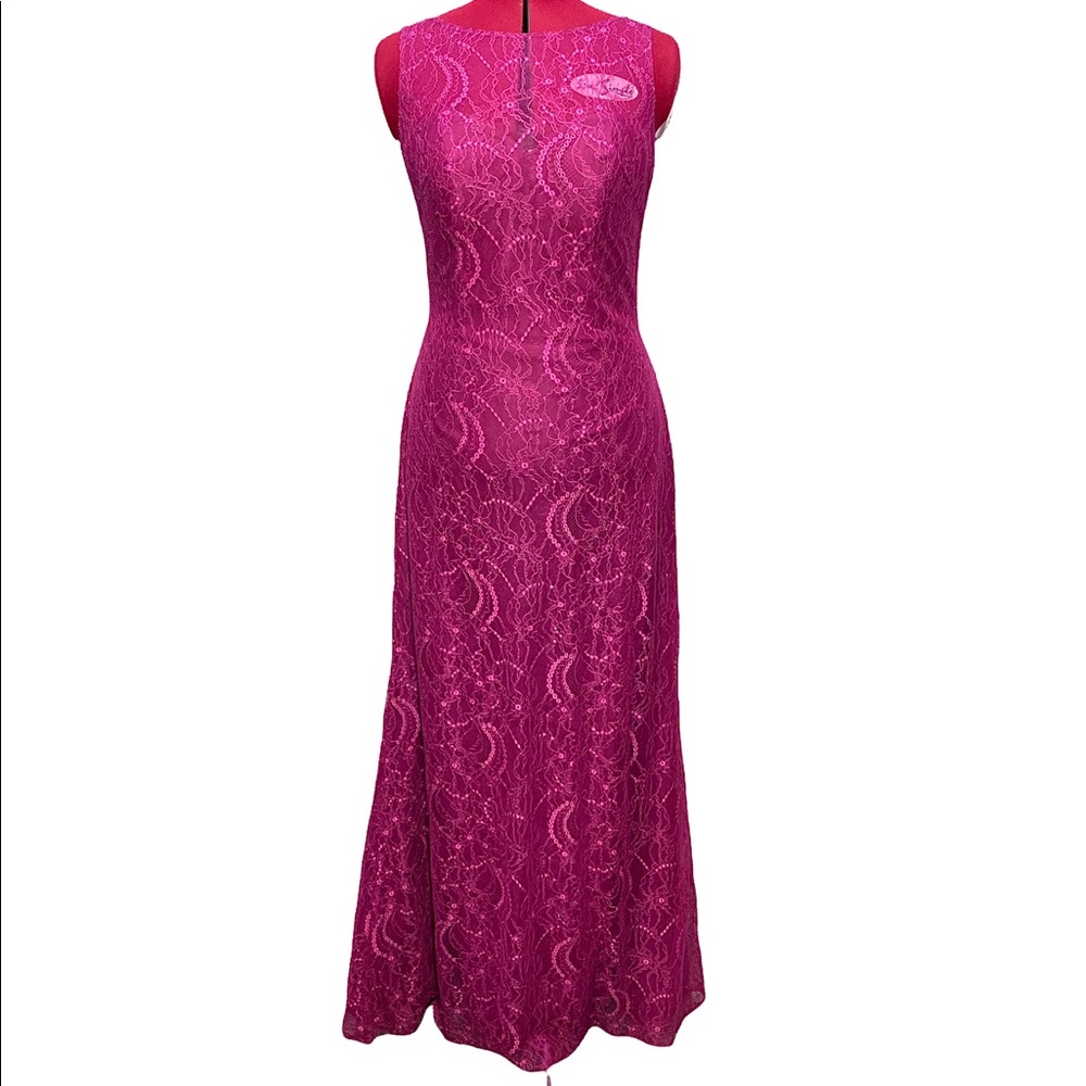 DaVinci Bridesmaid Pink Lace Full Length Fitted Dress Size 12